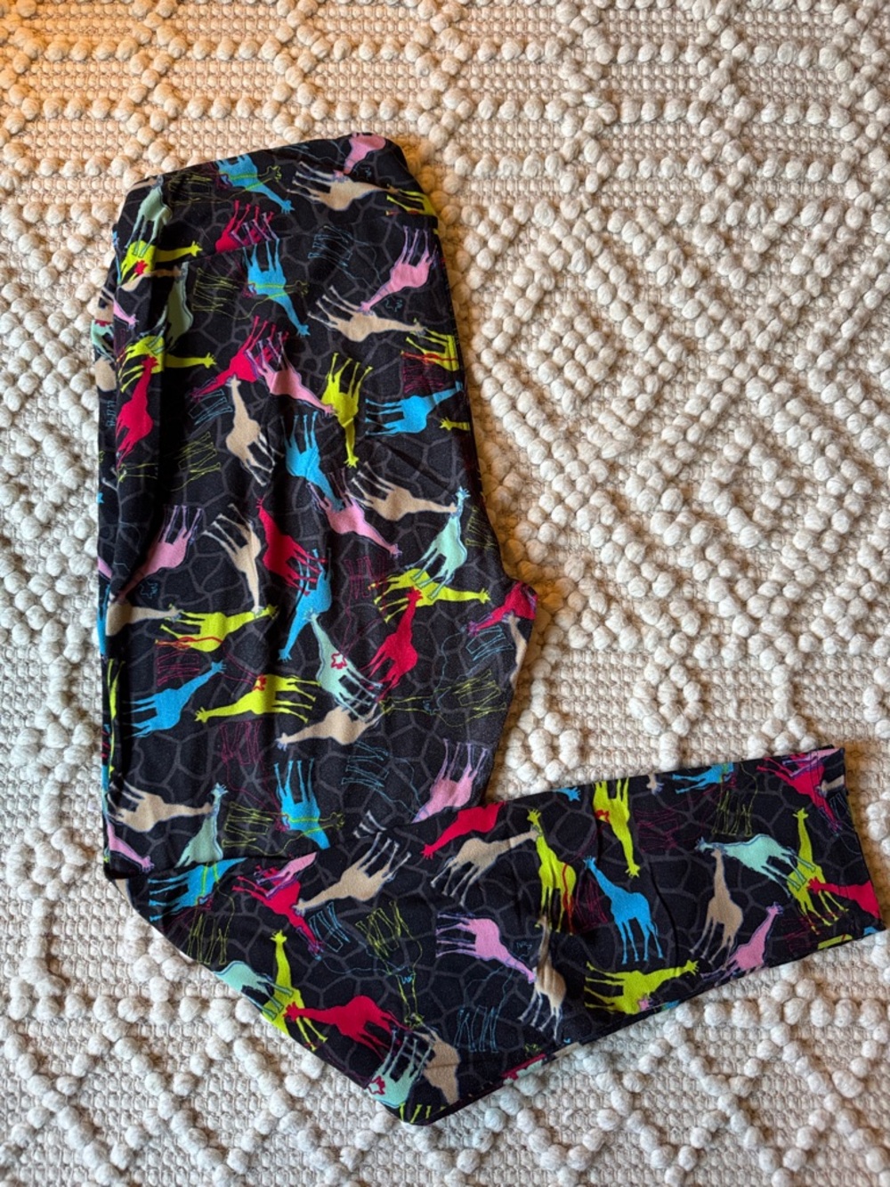 LuLaRoe Black Leggings with Neon Giraffe Print